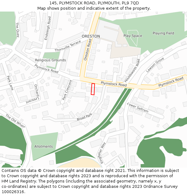 145, PLYMSTOCK ROAD, PLYMOUTH, PL9 7QD: Location map and indicative extent of plot