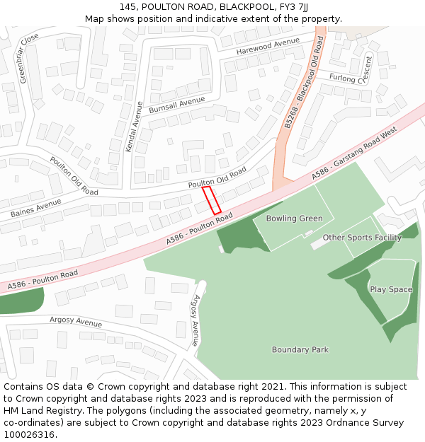 145, POULTON ROAD, BLACKPOOL, FY3 7JJ: Location map and indicative extent of plot