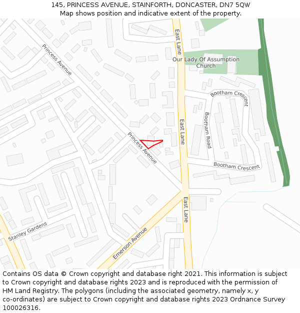 145, PRINCESS AVENUE, STAINFORTH, DONCASTER, DN7 5QW: Location map and indicative extent of plot