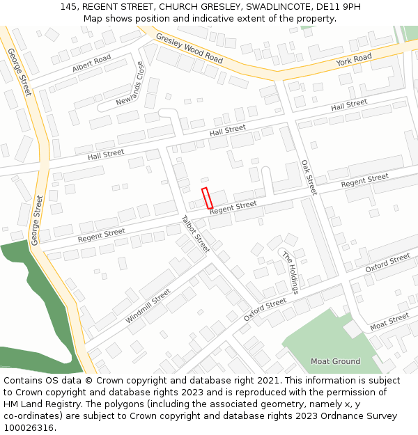 145, REGENT STREET, CHURCH GRESLEY, SWADLINCOTE, DE11 9PH: Location map and indicative extent of plot