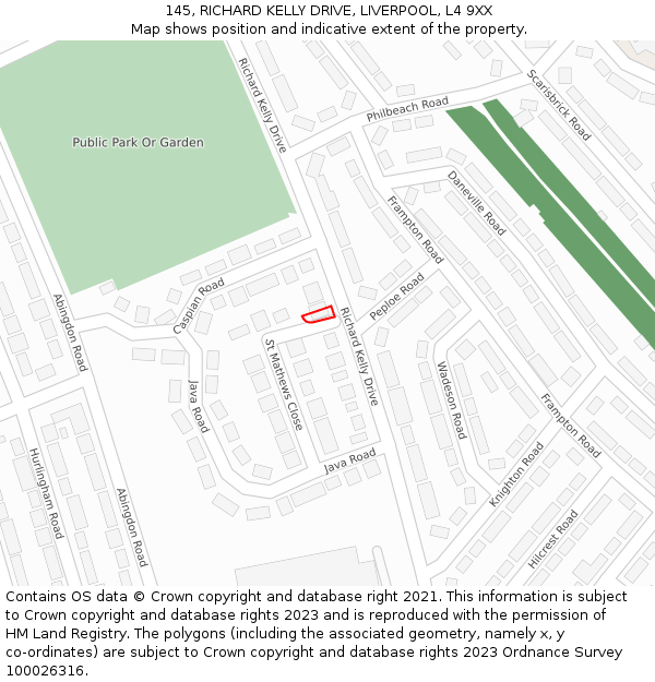145, RICHARD KELLY DRIVE, LIVERPOOL, L4 9XX: Location map and indicative extent of plot
