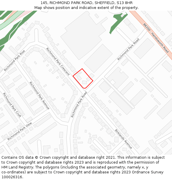 145, RICHMOND PARK ROAD, SHEFFIELD, S13 8HR: Location map and indicative extent of plot