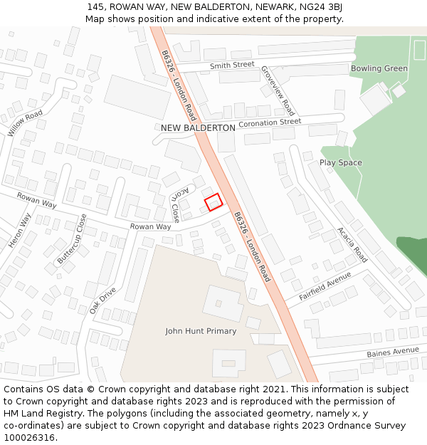 145, ROWAN WAY, NEW BALDERTON, NEWARK, NG24 3BJ: Location map and indicative extent of plot