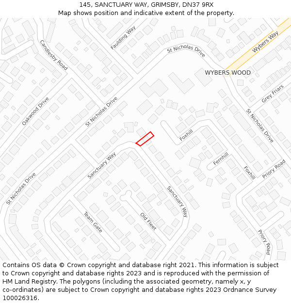 145, SANCTUARY WAY, GRIMSBY, DN37 9RX: Location map and indicative extent of plot