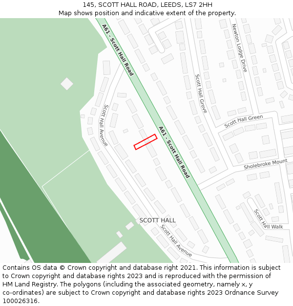 145, SCOTT HALL ROAD, LEEDS, LS7 2HH: Location map and indicative extent of plot
