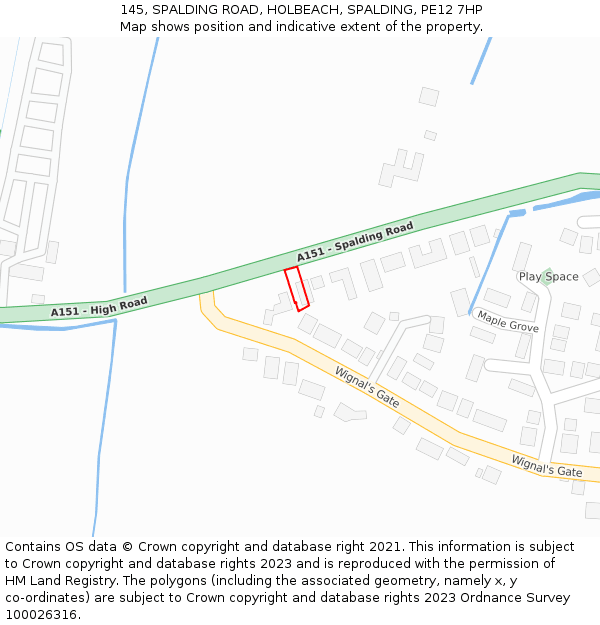 145, SPALDING ROAD, HOLBEACH, SPALDING, PE12 7HP: Location map and indicative extent of plot