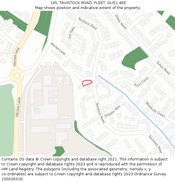 145, TAVISTOCK ROAD, FLEET, GU51 4EE: Location map and indicative extent of plot