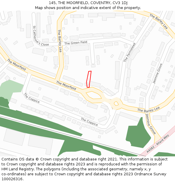 145, THE MOORFIELD, COVENTRY, CV3 1DJ: Location map and indicative extent of plot