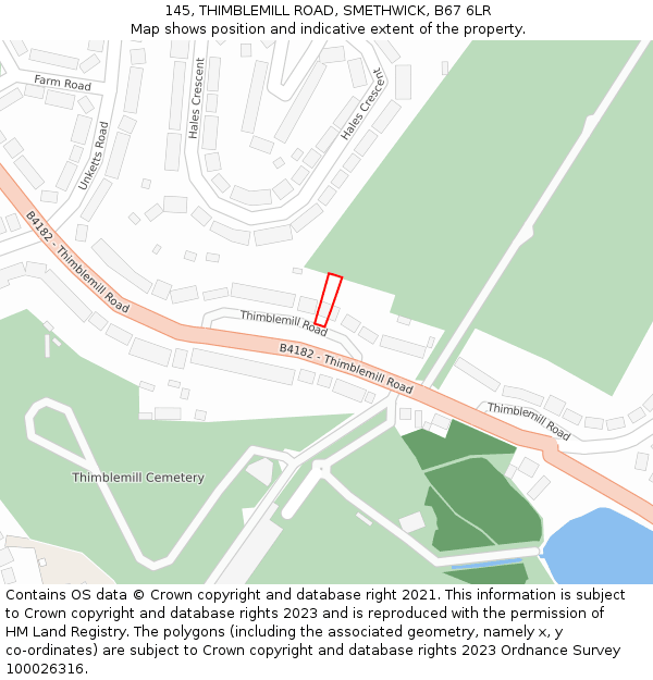 145, THIMBLEMILL ROAD, SMETHWICK, B67 6LR: Location map and indicative extent of plot