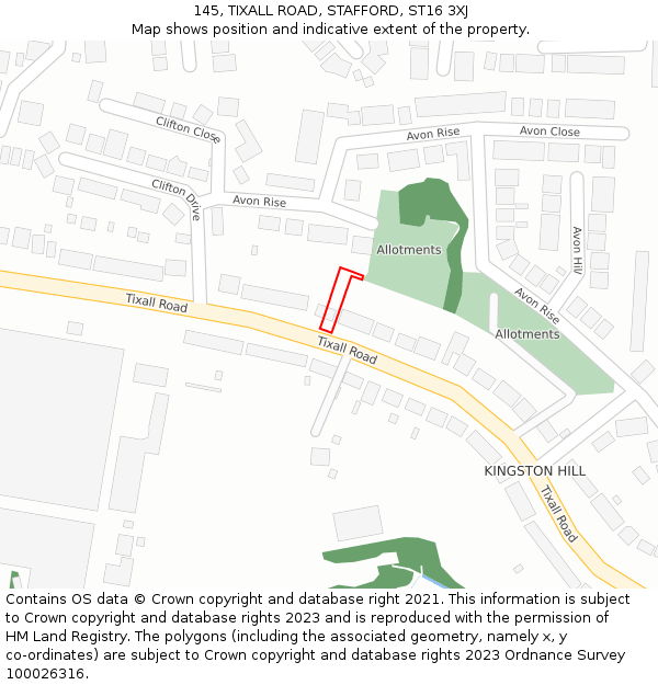 145, TIXALL ROAD, STAFFORD, ST16 3XJ: Location map and indicative extent of plot