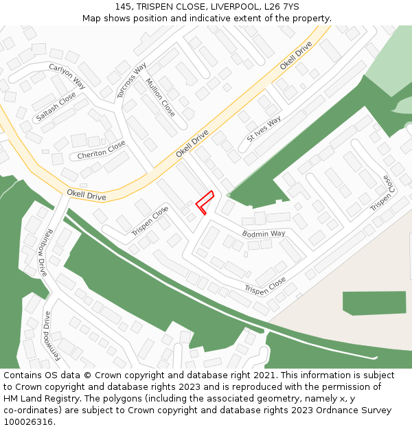 145, TRISPEN CLOSE, LIVERPOOL, L26 7YS: Location map and indicative extent of plot