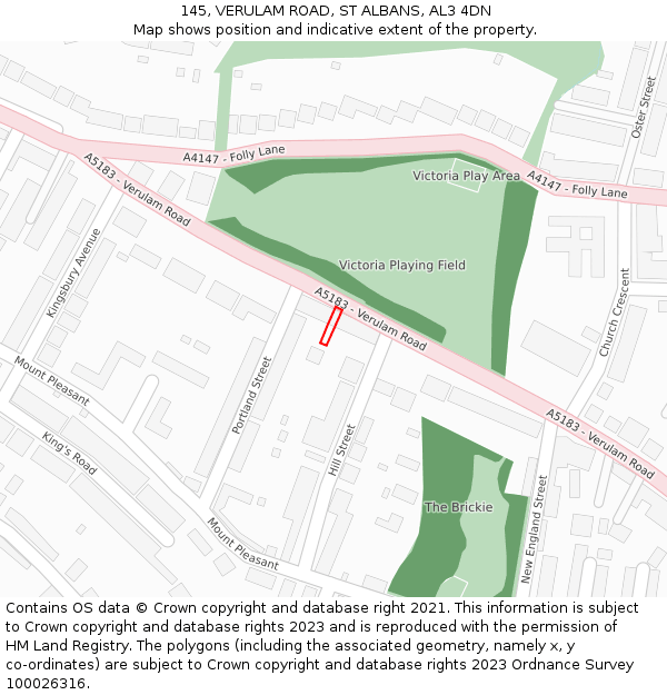 145, VERULAM ROAD, ST ALBANS, AL3 4DN: Location map and indicative extent of plot