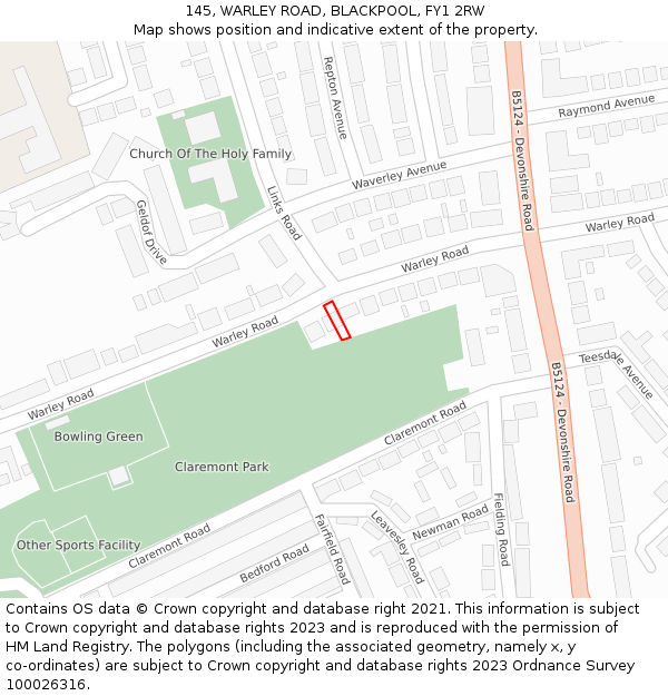 145, WARLEY ROAD, BLACKPOOL, FY1 2RW: Location map and indicative extent of plot