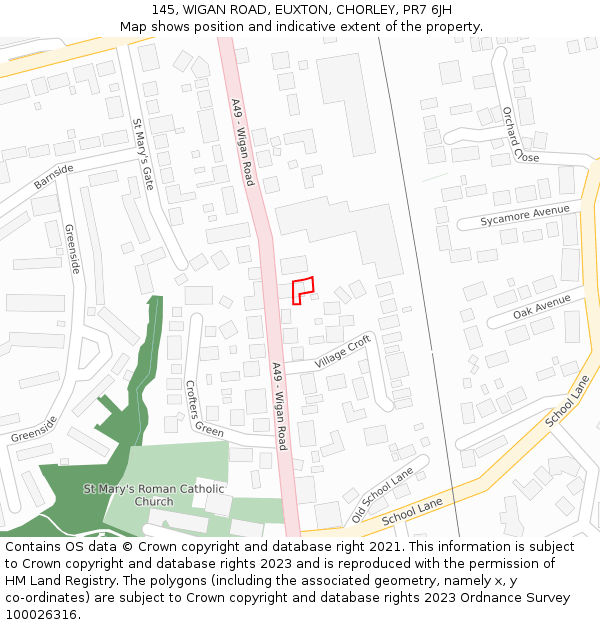 145, WIGAN ROAD, EUXTON, CHORLEY, PR7 6JH: Location map and indicative extent of plot