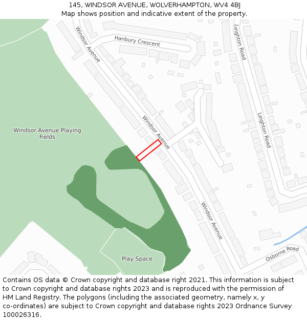 145, WINDSOR AVENUE, WOLVERHAMPTON, WV4 4BJ: Location map and indicative extent of plot