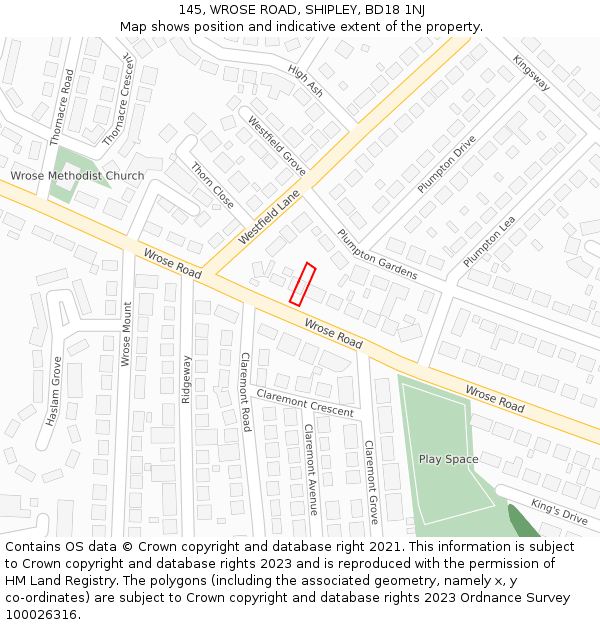 145, WROSE ROAD, SHIPLEY, BD18 1NJ: Location map and indicative extent of plot