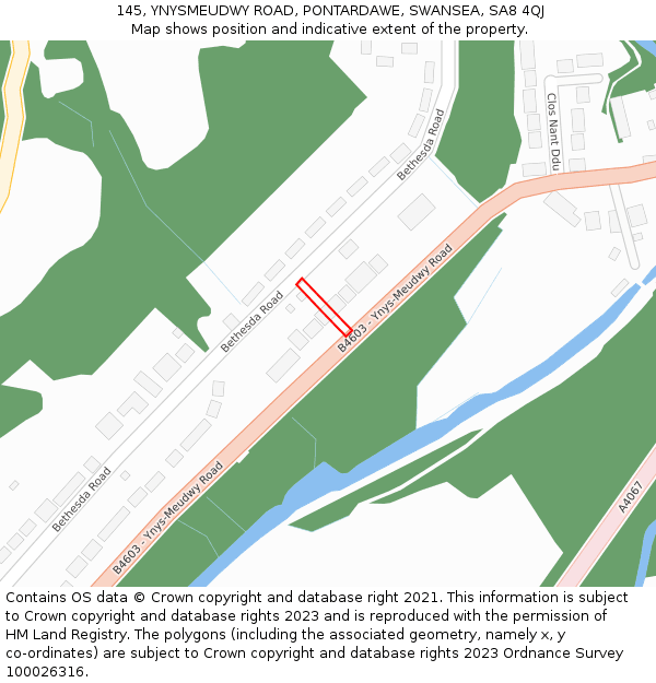 145, YNYSMEUDWY ROAD, PONTARDAWE, SWANSEA, SA8 4QJ: Location map and indicative extent of plot
