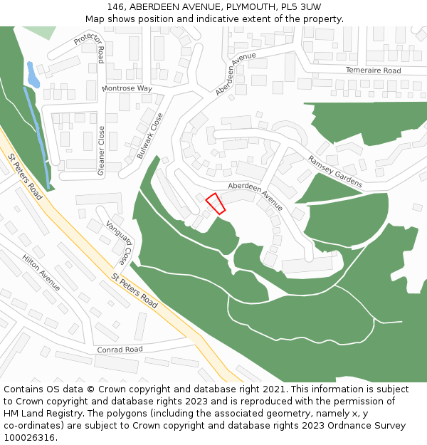 146, ABERDEEN AVENUE, PLYMOUTH, PL5 3UW: Location map and indicative extent of plot