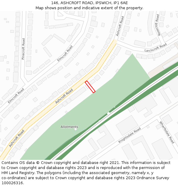 146, ASHCROFT ROAD, IPSWICH, IP1 6AE: Location map and indicative extent of plot