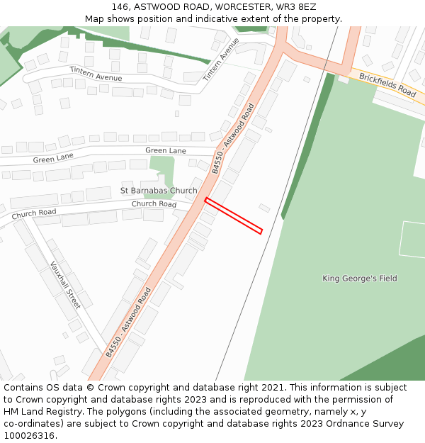 146, ASTWOOD ROAD, WORCESTER, WR3 8EZ: Location map and indicative extent of plot