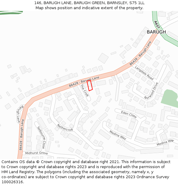 146, BARUGH LANE, BARUGH GREEN, BARNSLEY, S75 1LL: Location map and indicative extent of plot