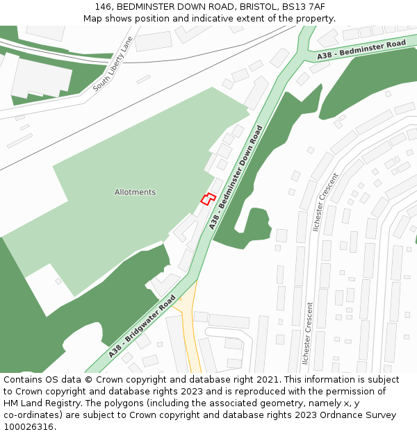 146, BEDMINSTER DOWN ROAD, BRISTOL, BS13 7AF: Location map and indicative extent of plot