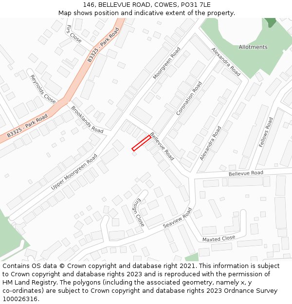 146, BELLEVUE ROAD, COWES, PO31 7LE: Location map and indicative extent of plot