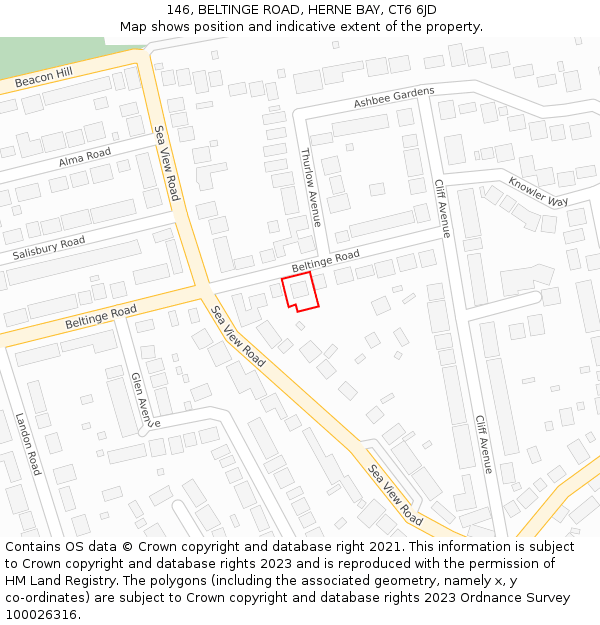 146, BELTINGE ROAD, HERNE BAY, CT6 6JD: Location map and indicative extent of plot