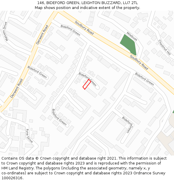 146, BIDEFORD GREEN, LEIGHTON BUZZARD, LU7 2TL: Location map and indicative extent of plot