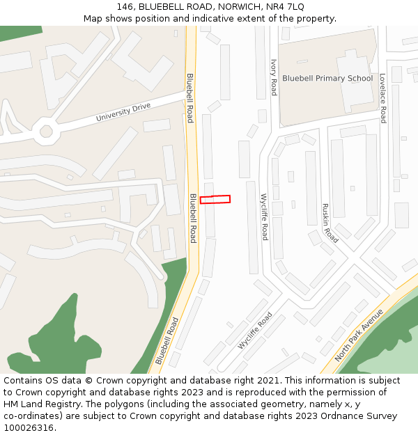146, BLUEBELL ROAD, NORWICH, NR4 7LQ: Location map and indicative extent of plot