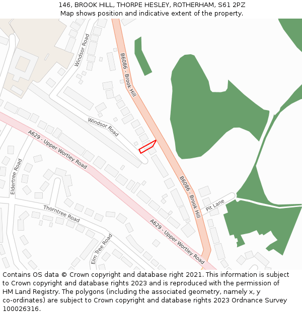 146, BROOK HILL, THORPE HESLEY, ROTHERHAM, S61 2PZ: Location map and indicative extent of plot