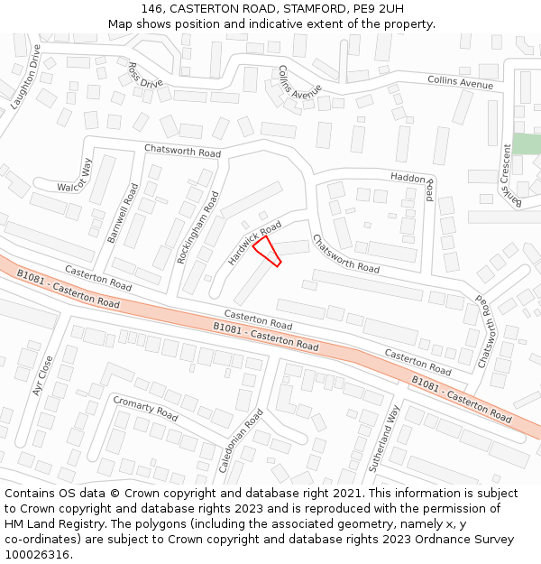 146, CASTERTON ROAD, STAMFORD, PE9 2UH: Location map and indicative extent of plot