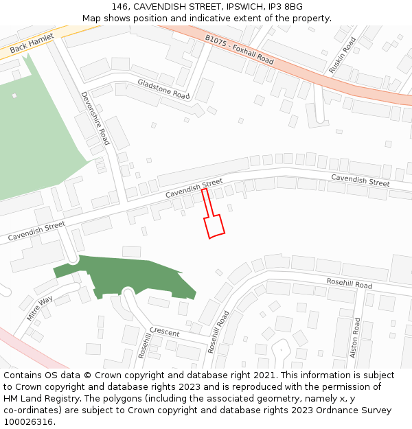 146, CAVENDISH STREET, IPSWICH, IP3 8BG: Location map and indicative extent of plot