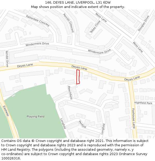 146, DEYES LANE, LIVERPOOL, L31 6DW: Location map and indicative extent of plot