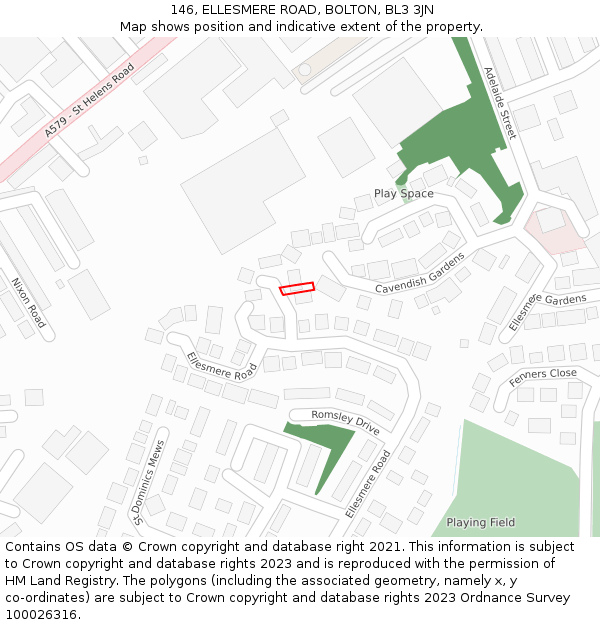 146, ELLESMERE ROAD, BOLTON, BL3 3JN: Location map and indicative extent of plot