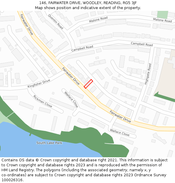 146, FAIRWATER DRIVE, WOODLEY, READING, RG5 3JF: Location map and indicative extent of plot