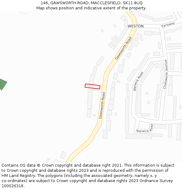 146, GAWSWORTH ROAD, MACCLESFIELD, SK11 8UQ: Location map and indicative extent of plot