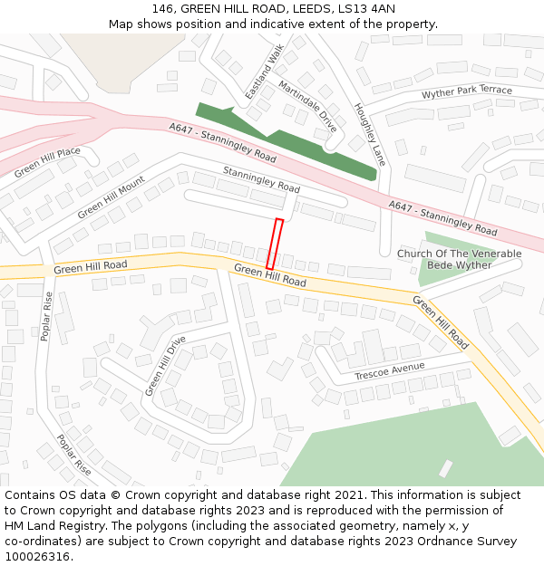 146, GREEN HILL ROAD, LEEDS, LS13 4AN: Location map and indicative extent of plot