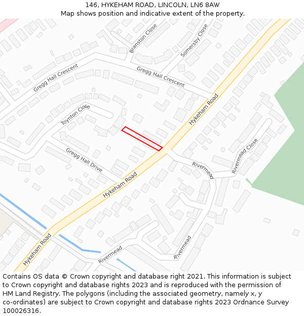 146, HYKEHAM ROAD, LINCOLN, LN6 8AW: Location map and indicative extent of plot