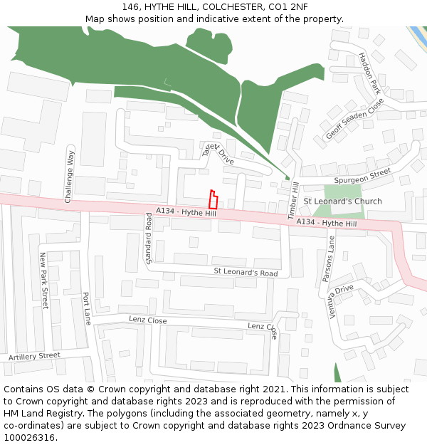 146, HYTHE HILL, COLCHESTER, CO1 2NF: Location map and indicative extent of plot