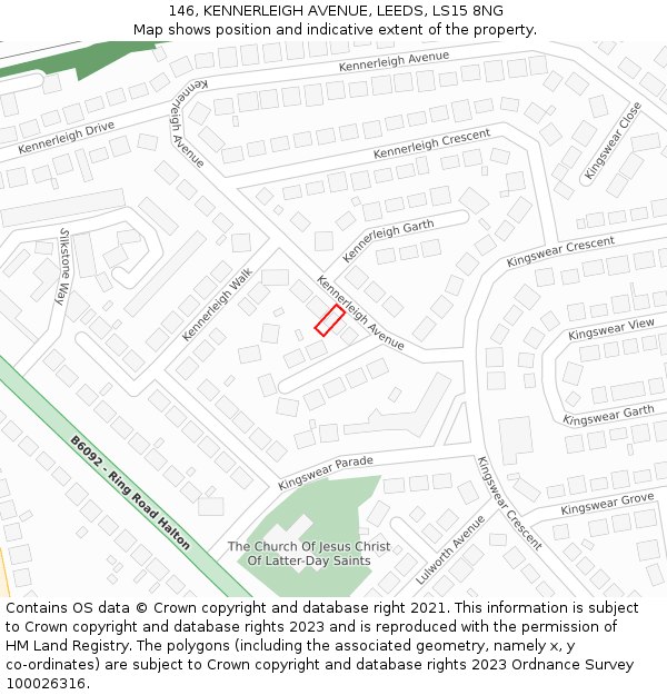 146, KENNERLEIGH AVENUE, LEEDS, LS15 8NG: Location map and indicative extent of plot