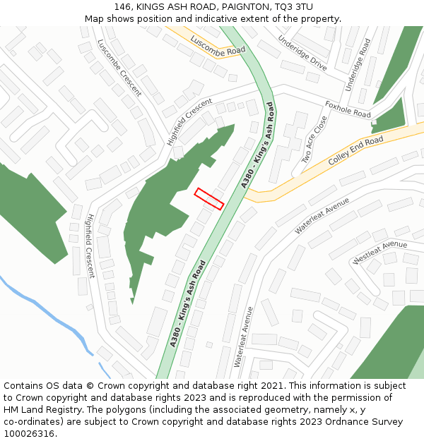 146, KINGS ASH ROAD, PAIGNTON, TQ3 3TU: Location map and indicative extent of plot