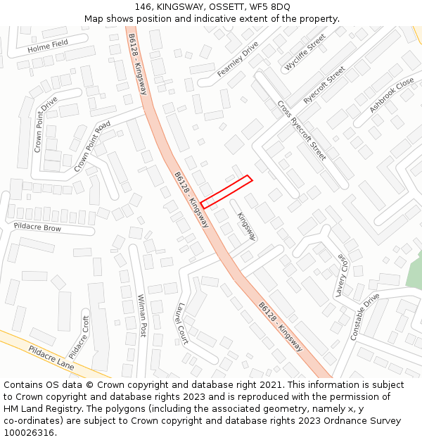 146, KINGSWAY, OSSETT, WF5 8DQ: Location map and indicative extent of plot