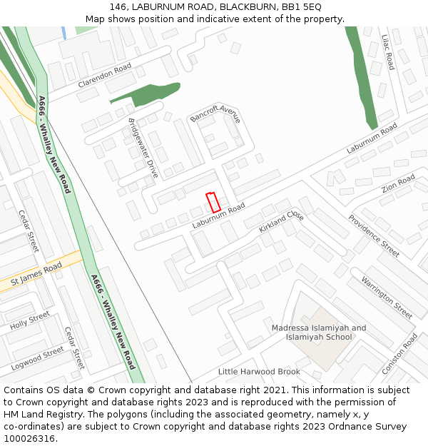 146, LABURNUM ROAD, BLACKBURN, BB1 5EQ: Location map and indicative extent of plot