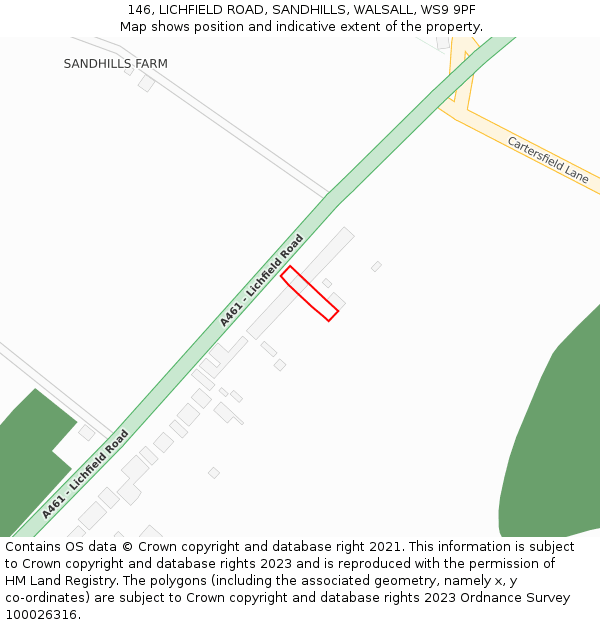 146, LICHFIELD ROAD, SANDHILLS, WALSALL, WS9 9PF: Location map and indicative extent of plot