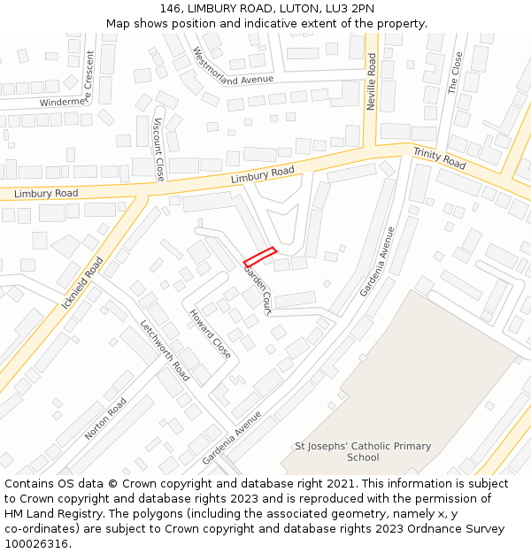 146, LIMBURY ROAD, LUTON, LU3 2PN: Location map and indicative extent of plot