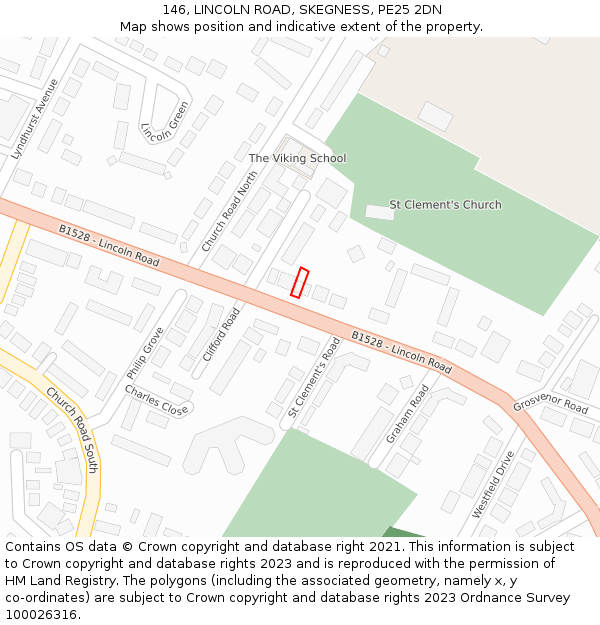 146, LINCOLN ROAD, SKEGNESS, PE25 2DN: Location map and indicative extent of plot