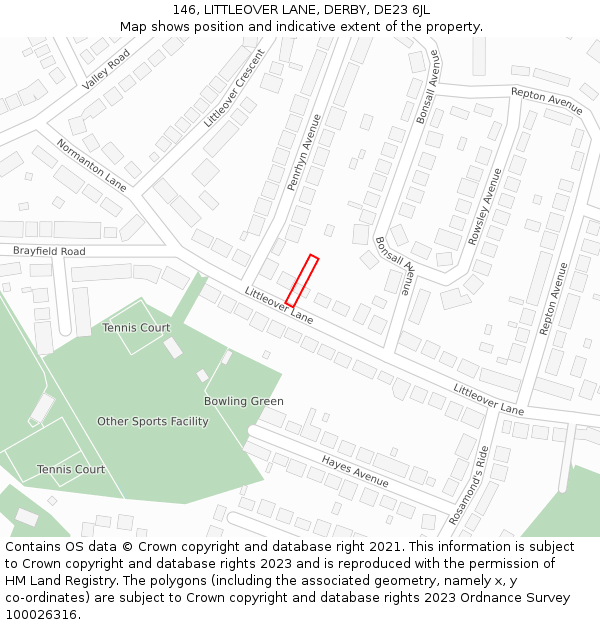 146, LITTLEOVER LANE, DERBY, DE23 6JL: Location map and indicative extent of plot