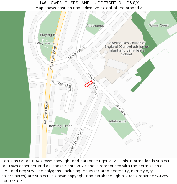 146, LOWERHOUSES LANE, HUDDERSFIELD, HD5 8JX: Location map and indicative extent of plot