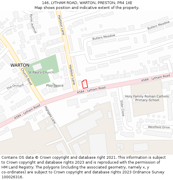 146, LYTHAM ROAD, WARTON, PRESTON, PR4 1XE: Location map and indicative extent of plot